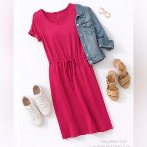 💗 Bright Pink Drawstring Waist Dress – Size Small (C&A “The Dress”)